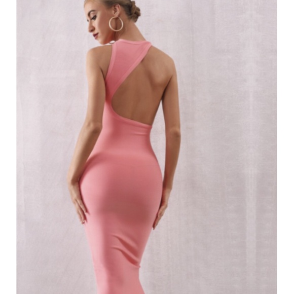 NEW! PINK PEACH CORAL HIGH NECK BANDAGE DRESS - Picture 6 of 14